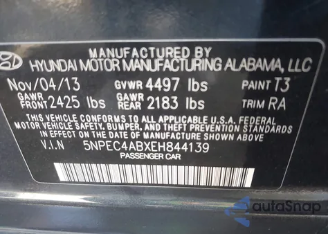 2014 Hyundai Sonata Limited 2.0T z USA, uszkodzony, nr VIN 5NPEC4ABXEH844139